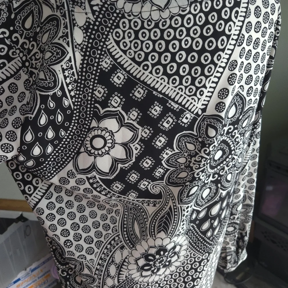 LOFT Black and White Patterned Midi Dress